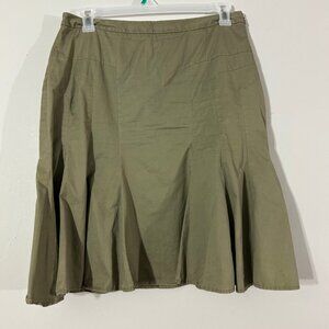 Sitwell Khaki Green Cotton Midi Skirt Size 12 Flared Pleated A Line